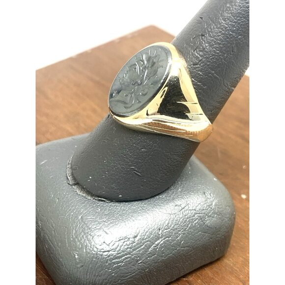 Hematite Cocktail Signet Ring 10k Gold Estate Jewelry Vintage Unisex Size 9 - Picture 8 of 14